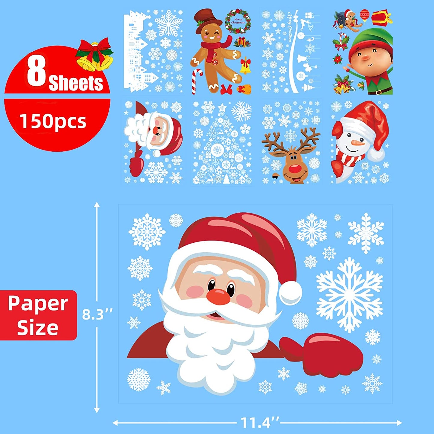 Christmas Decorations - Window Stickers – Cute Reusable for Home, Office & Classroom