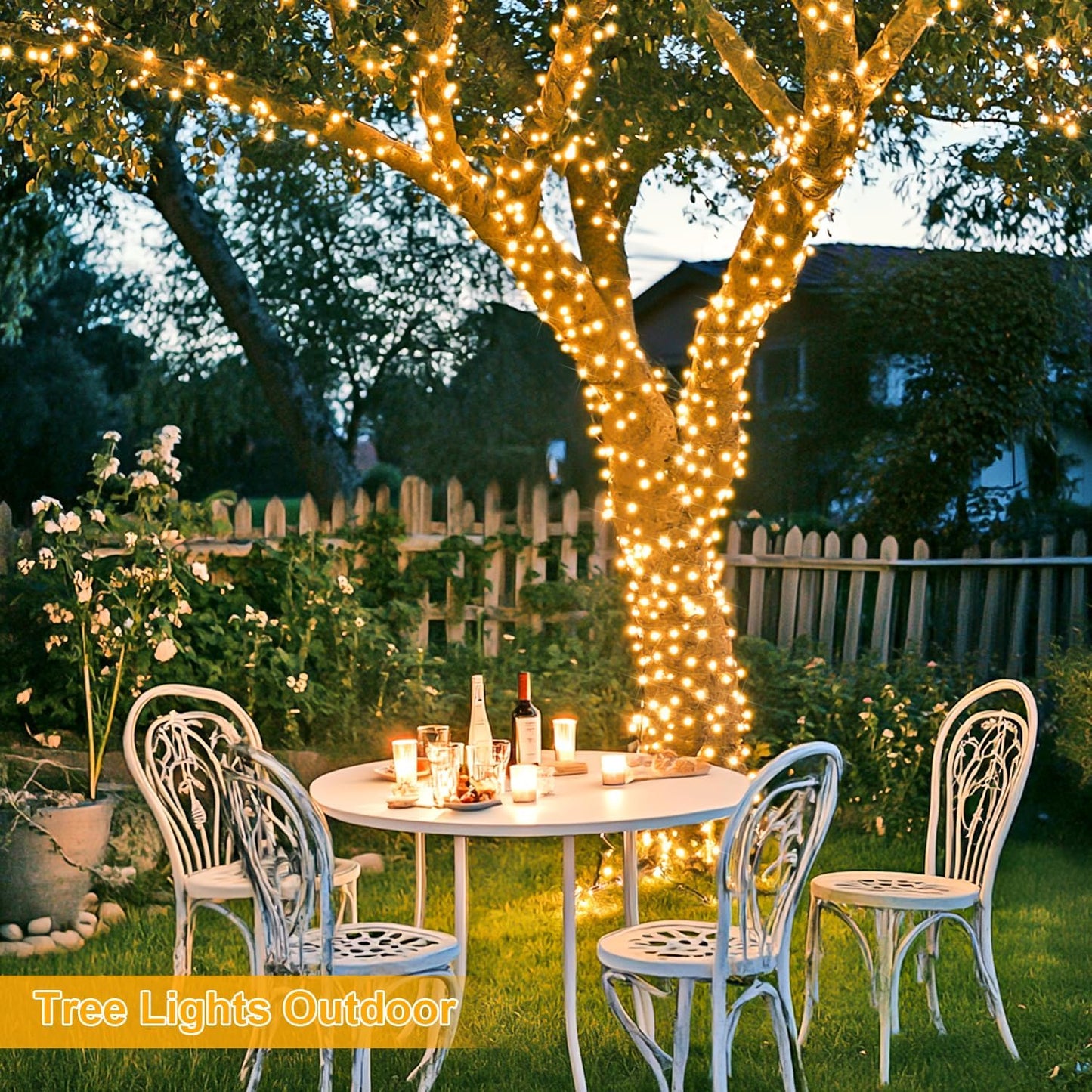 168FT 600 LED Christmas Lights Outdoor Waterproof 8 Modes Warm White Christmas Tree Lights Plug in String Fairy Lights for outside Indoor for Bedroom Wedding Party Holiday Xmas Decorations