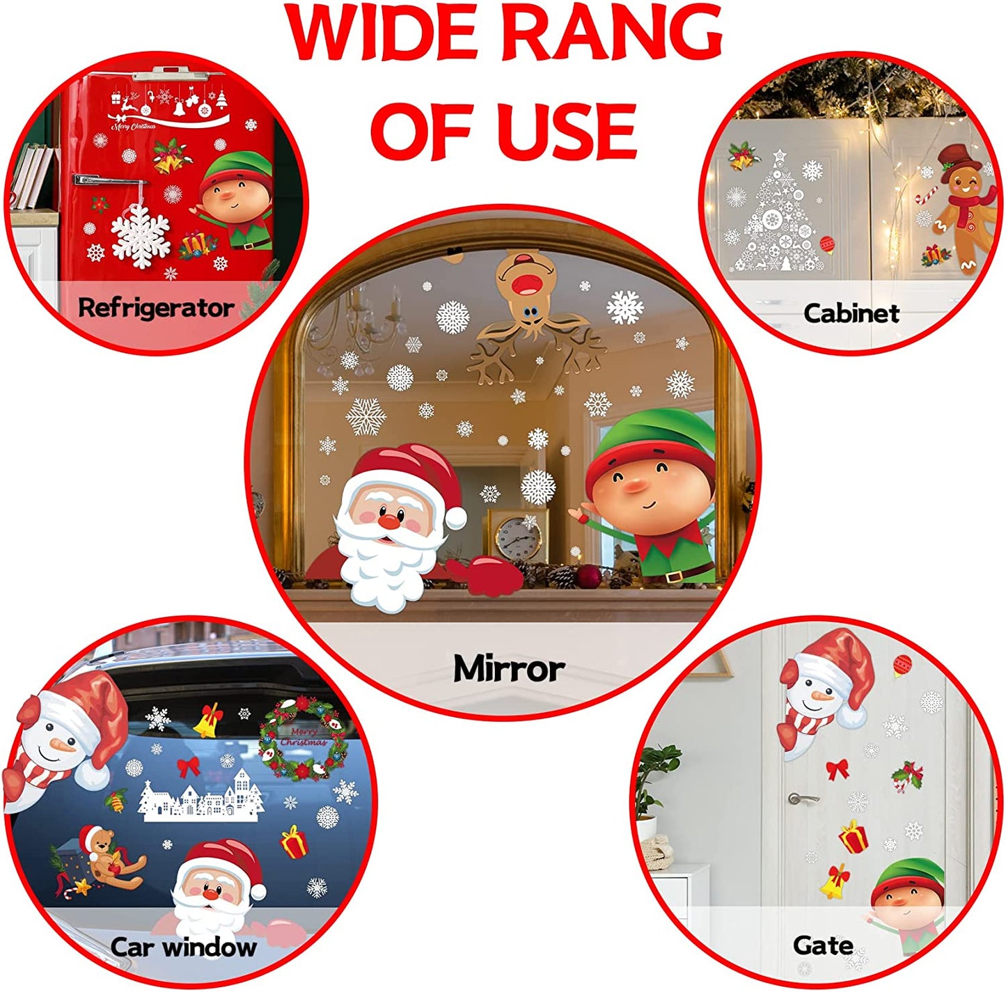 Christmas Decorations - Window Stickers – Cute Reusable for Home, Office & Classroom