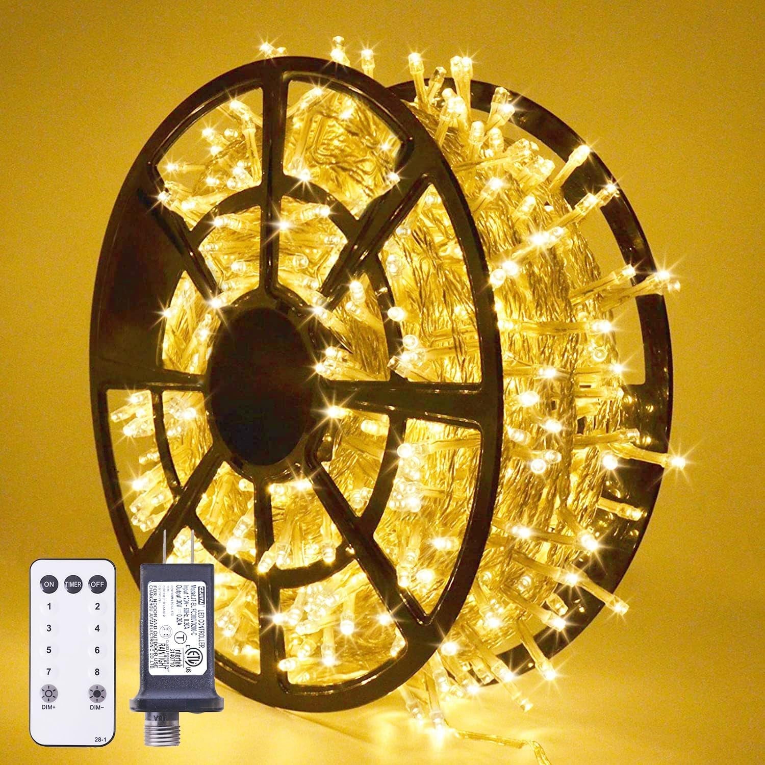 168FT 600 LED Christmas Lights Outdoor Waterproof 8 Modes Warm White Christmas Tree Lights Plug in String Fairy Lights for outside Indoor for Bedroom Wedding Party Holiday Xmas Decorations