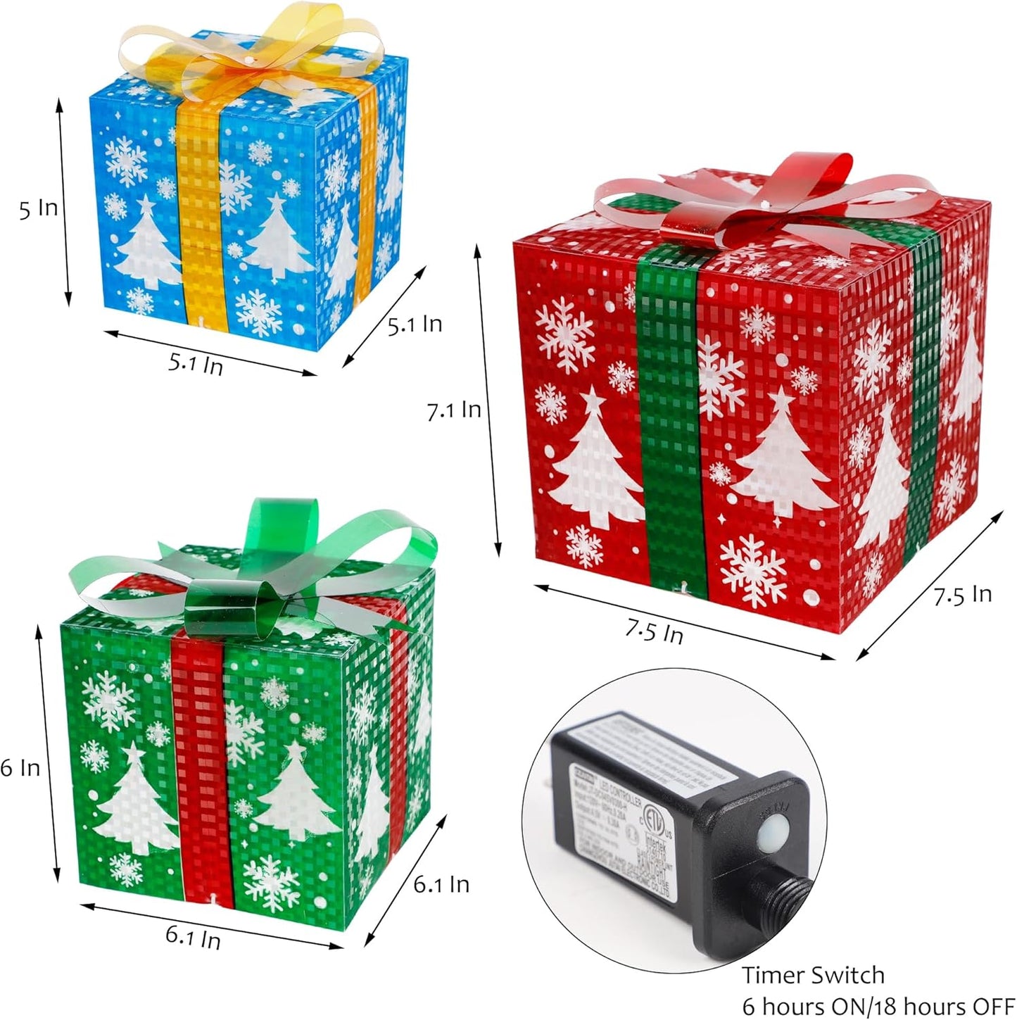 Set of 3 Lighted Christmas Gift Boxes – Sparkling LED Snowflake Presents for Indoor & Outdoor Decorations