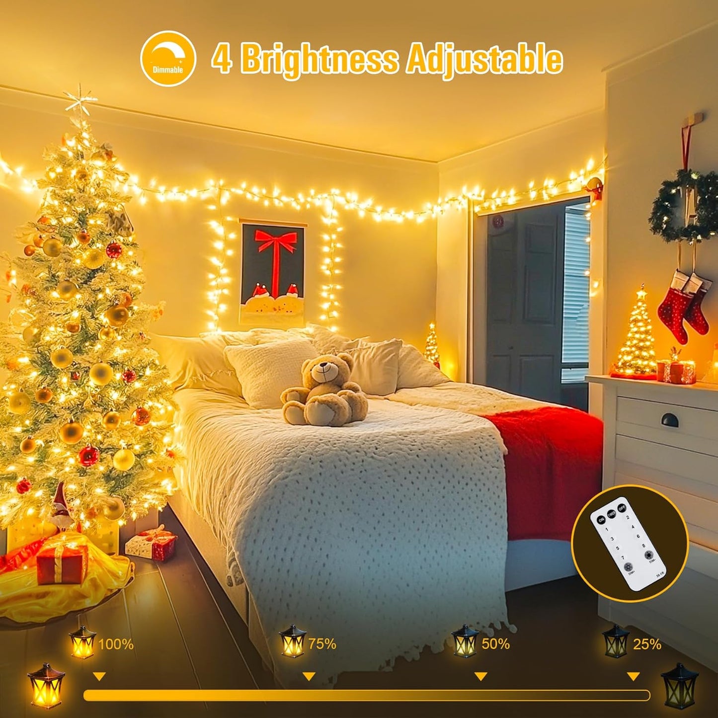 168FT 600 LED Christmas Lights Outdoor Waterproof 8 Modes Warm White Christmas Tree Lights Plug in String Fairy Lights for outside Indoor for Bedroom Wedding Party Holiday Xmas Decorations