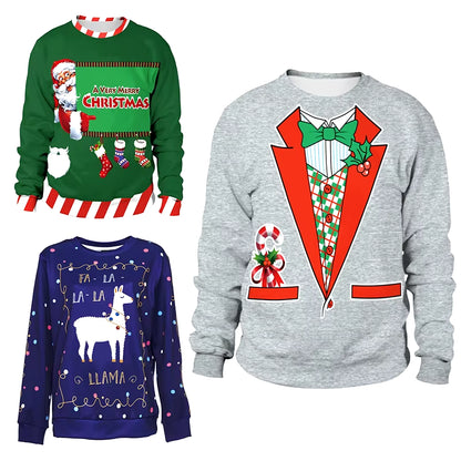 2025 Ugly Christmas Fake Sweater Gift, Christmas Elf Funny Pullover, Party Birthday Snowman, Christmas Sweatshirt