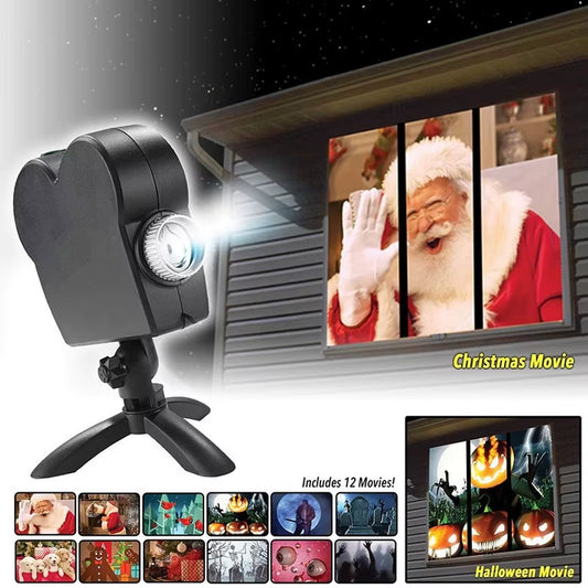 40W 12Movies Window Projector Light Atmosphere Lamp Adjustable Focus Lens IP44 Waterproof Portable for Home Party Xmas Halloween