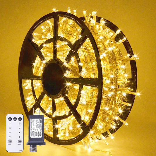 168FT 600 LED Christmas Lights Outdoor Waterproof 8 Modes Warm White Christmas Tree Lights Plug in String Fairy Lights for outside Indoor for Bedroom Wedding Party Holiday Xmas Decorations
