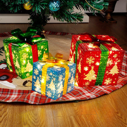Set of 3 Lighted Christmas Gift Boxes – Sparkling LED Snowflake Presents for Indoor & Outdoor Decorations