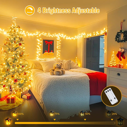 168FT 600 LED Christmas Lights Outdoor Waterproof 8 Modes Warm White Christmas Tree Lights Plug in String Fairy Lights for outside Indoor for Bedroom Wedding Party Holiday Xmas Decorations